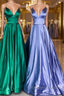 Simple A Line V Neck Emerald Green Blue Long Prom Dresses, Simple Satin Long Formal Evening Dresses