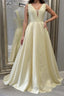 Simple A Line V Neck Open Back Yellow Long Prom Dress Yellow Prom Dress