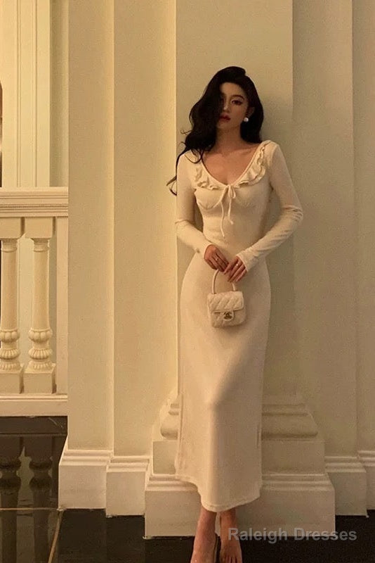 Simple A Line V Neckline Ivory Long Prom Dresses Birthday Outfits Evening Gown