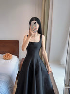 Simple And Elegant Pink A-Line Square Neck Halter Satin Formal Prom Dress