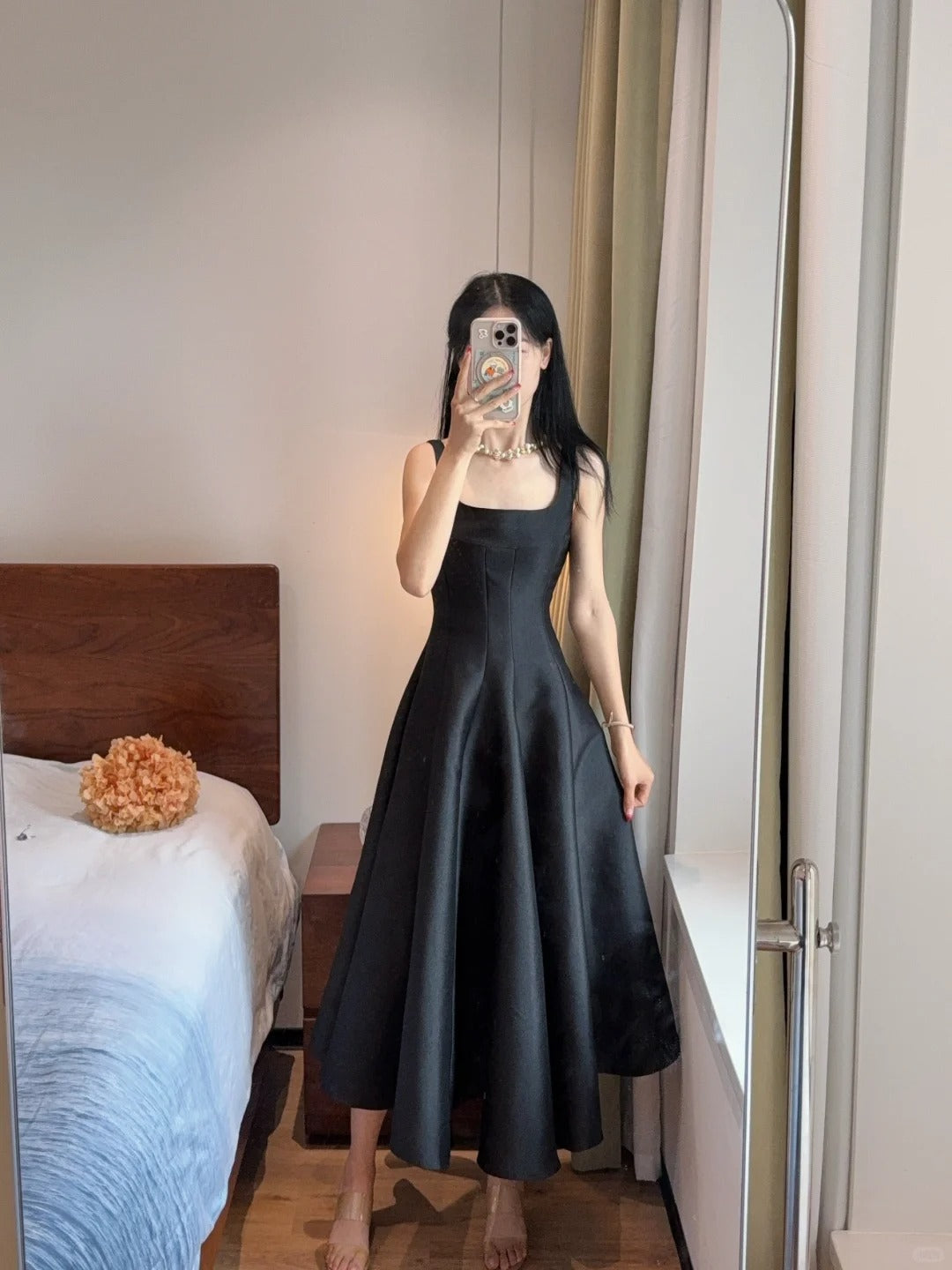 Simple And Elegant Pink A-Line Square Neck Halter Satin Formal Prom Dress