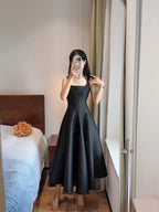 Simple And Elegant Pink A-Line Square Neck Halter Satin Formal Prom Dress