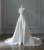 Simple And Elegant White Satin A-Line Wedding Dress