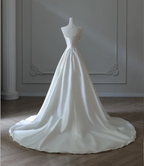 Simple And Elegant White Satin A-Line Wedding Dress