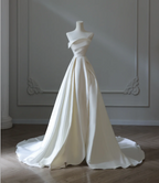 Simple And Elegant White Satin A-Line Wedding Dress