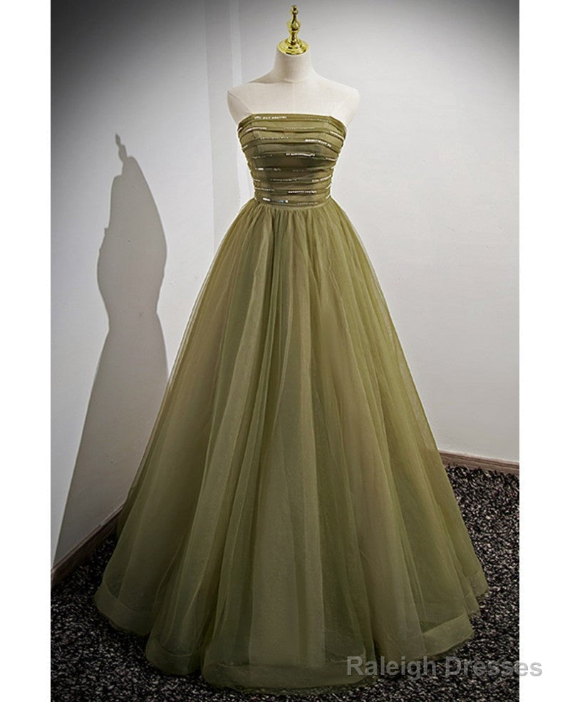 Simple And Minimalist Clover Green Square Neckline Fluffy Short Sleeved Sequin Ball Dresses In Clover A-Line Princess Backless And Ground Length Prom Dresses