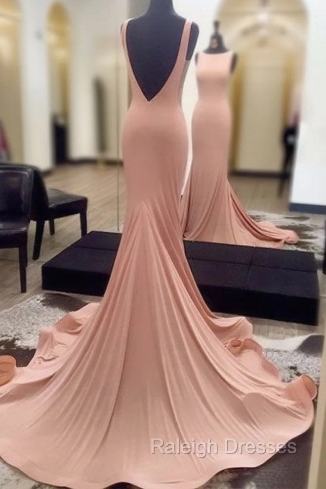 Simple Backless Mermaid Pink Prom Dress For Teens, Pink Evening Dress