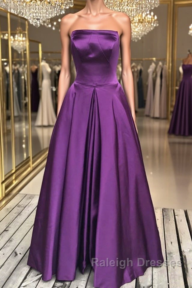 Simple Backless Purple Satin Long Prom Dresses, Backless Purple Formal Dresses, Purple Evening Dresses Main image