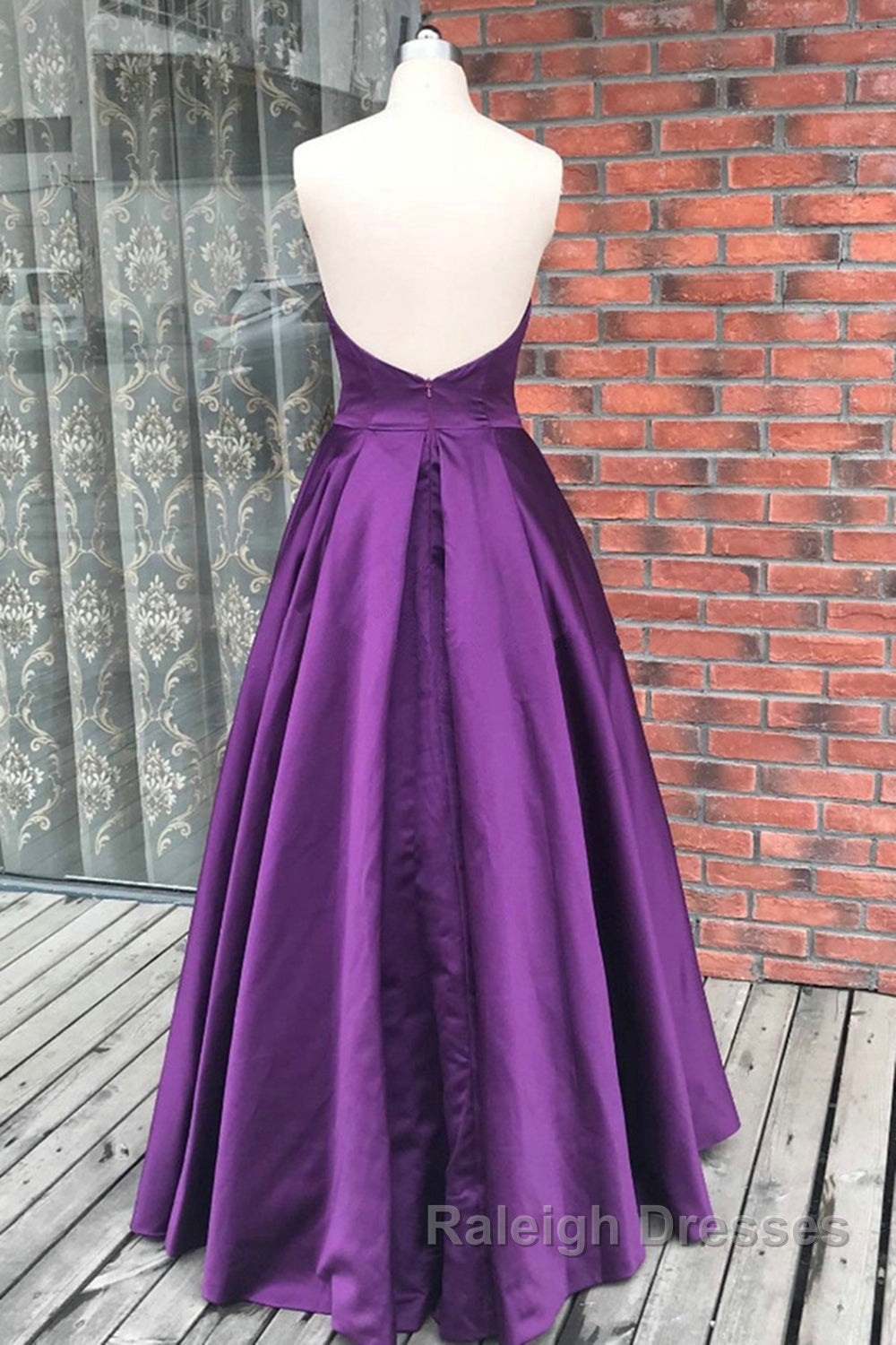 Simple Backless Purple Satin Long Prom Dresses, Backless Purple Formal Dresses, Purple Evening Dresses Secondary image