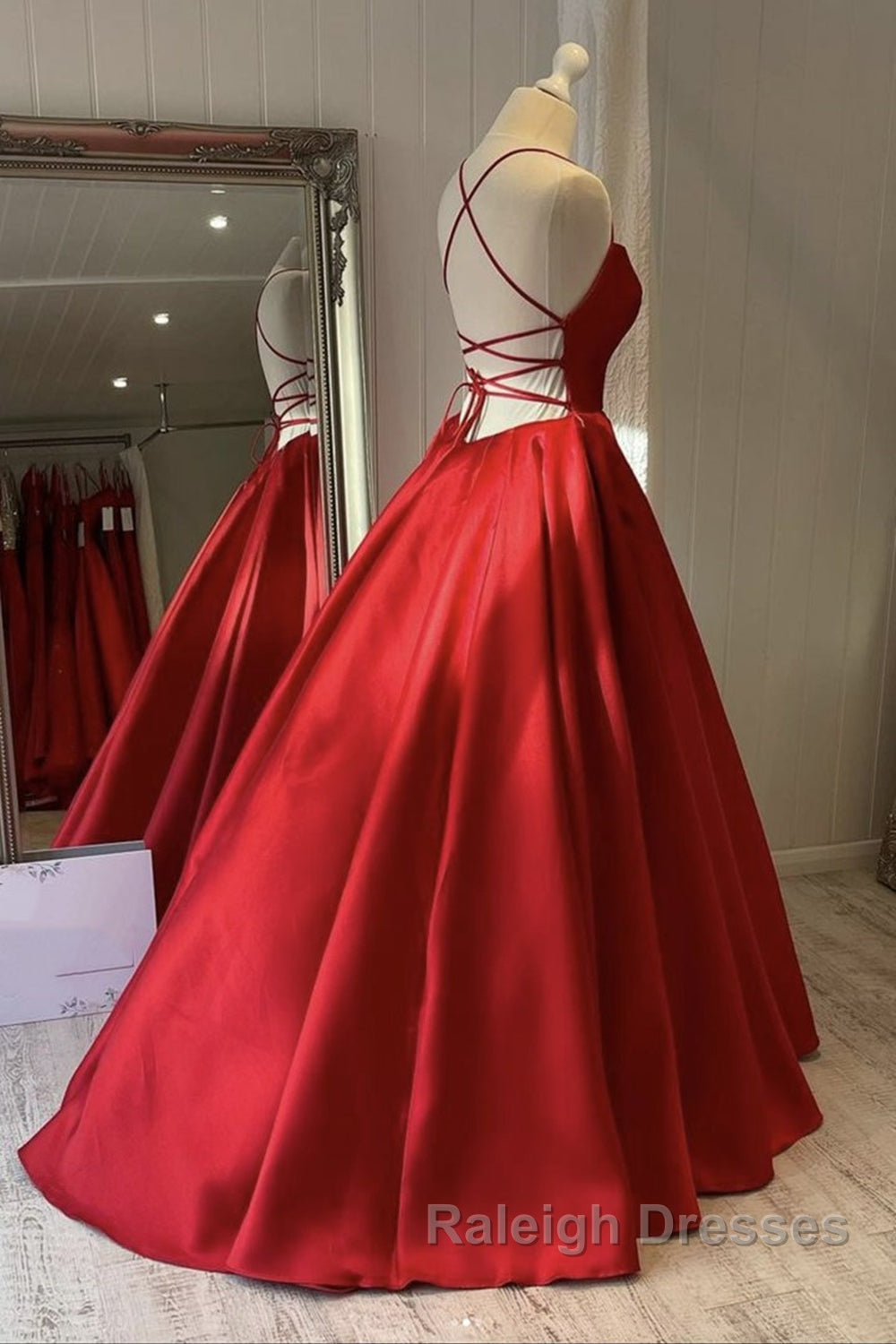 Simple Backless Red Satin Long Prom Dress, Backless Red Formal Dress, Red Evening Dress Secondary image