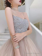 Simple Ball Gown Champagne Tulle Prom Dresses Evening Dress