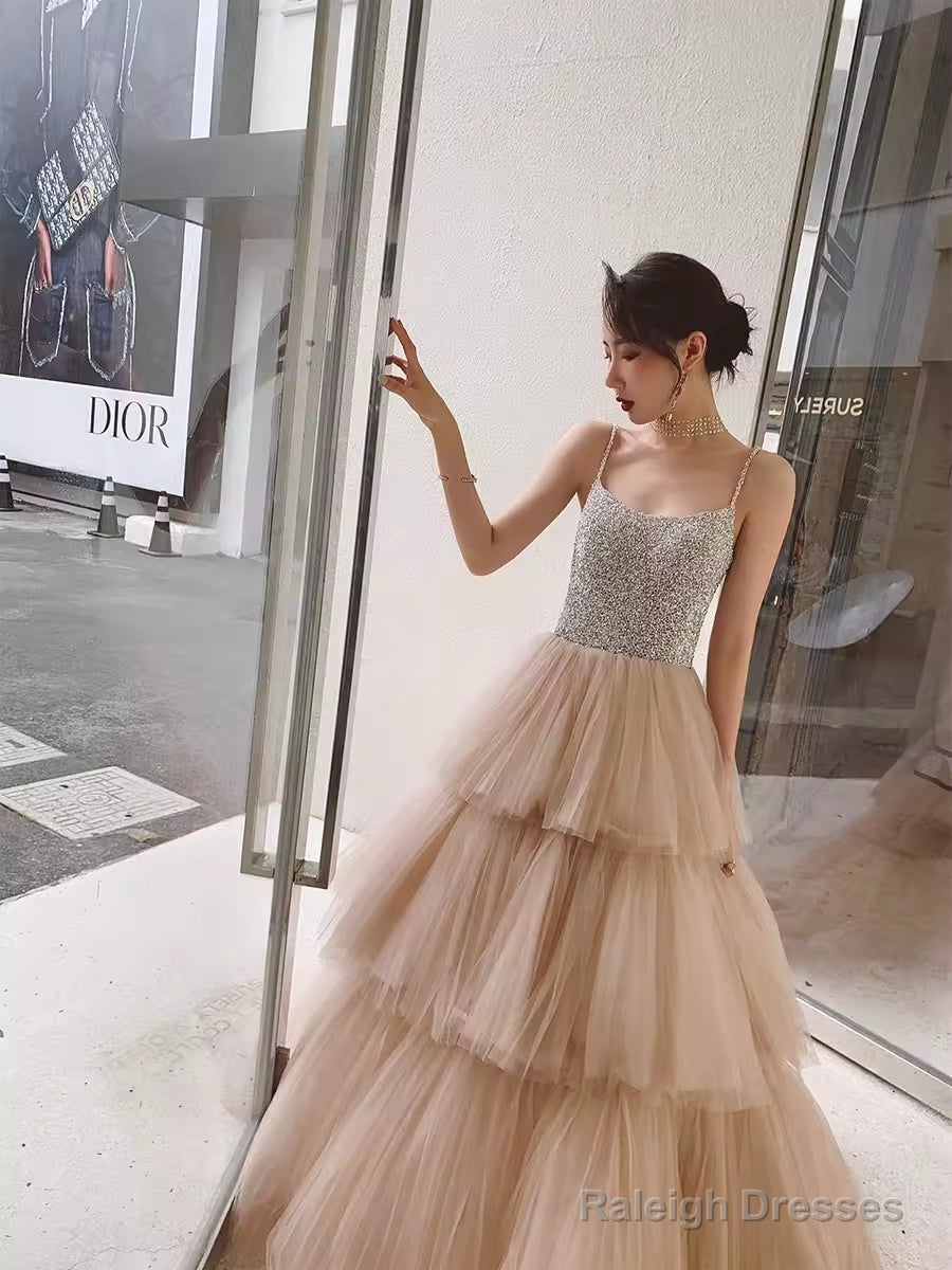Simple Ball Gown Champagne Tulle Prom Dresses Evening Dress Main image