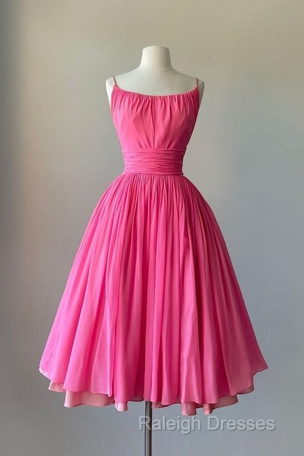 Simple Ball Gown Spaghetti Straps Pink Chiffon Prom Dresses Birthday Outfits Secondary image