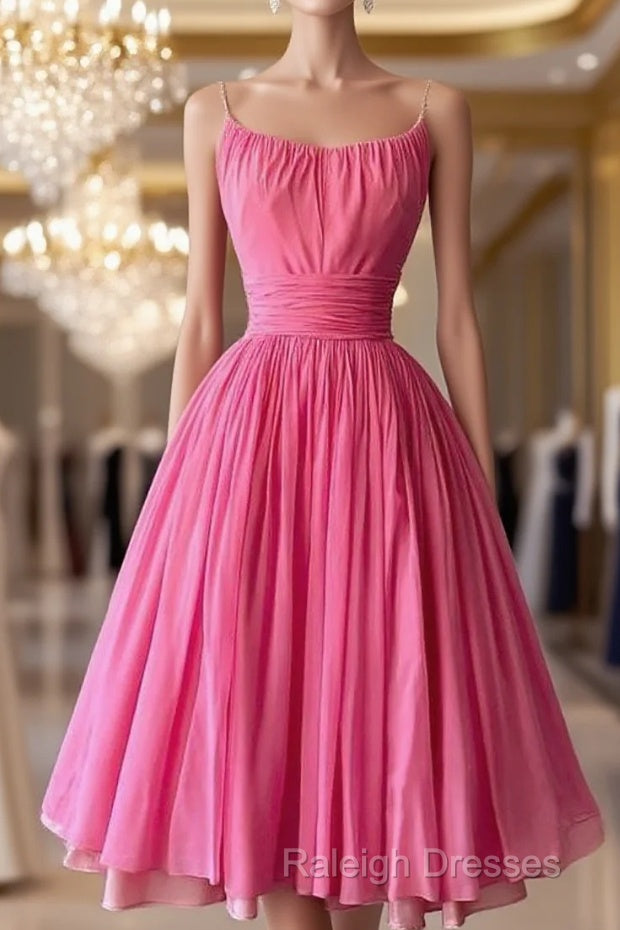 Simple Ball Gown Spaghetti Straps Pink Chiffon Prom Dresses Birthday Outfits Main image