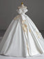 Simple Ball Gown Strapless Sleeveless Satin White Wedding Dresses Brides Dress With Bow