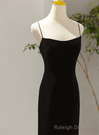Simple Black Low Back Long Prom Dress, Black Floor Length Prom Dress