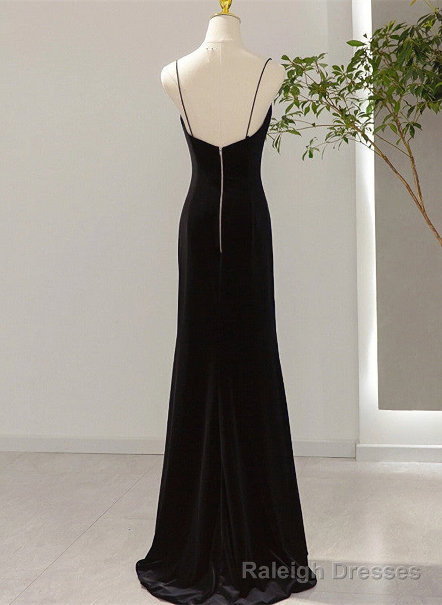 Simple Black Low Back Long Prom Dress, Black Floor Length Party Dress