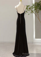 Simple Black Low Back Long Prom Dress, Black Floor Length Prom Dress
