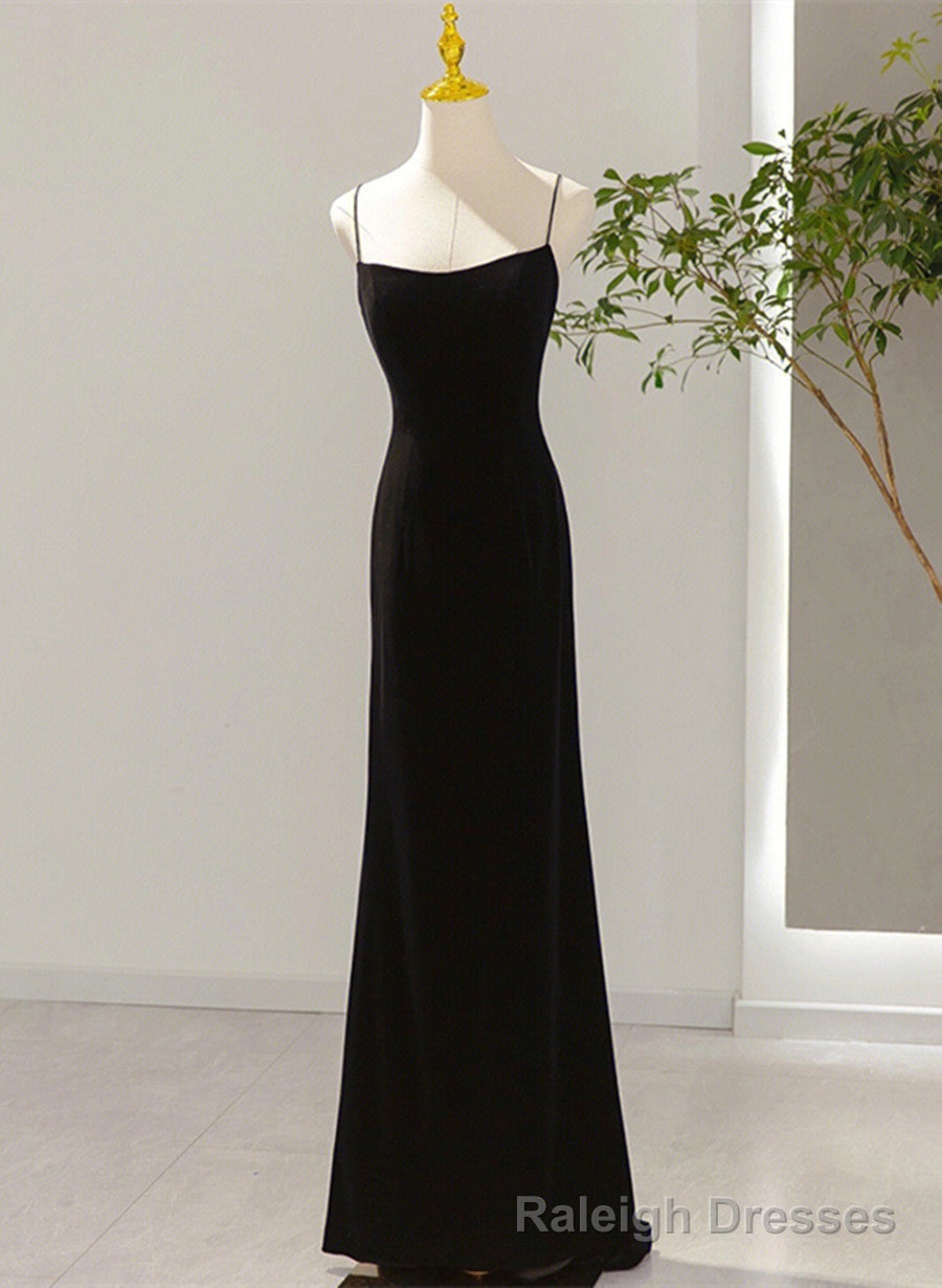 Simple Black Low Back Long Prom Dress, Black Floor Length Prom Dress