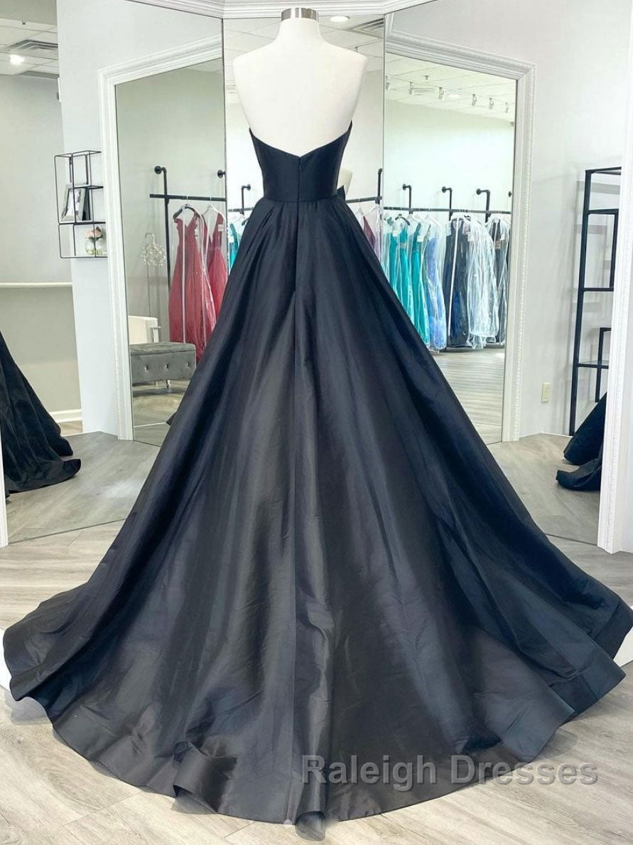 Simple black satin long prom dress, black evening dress Secondary image
