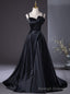 Simple Black Straps Pleats Prom Dress