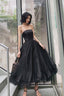 Simple Black Tea Length Prom Dress Black Tulle Homecoming Dress