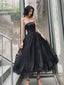 Simple Black Tulle Tea Length Prom Dresses Black Prom Dresses