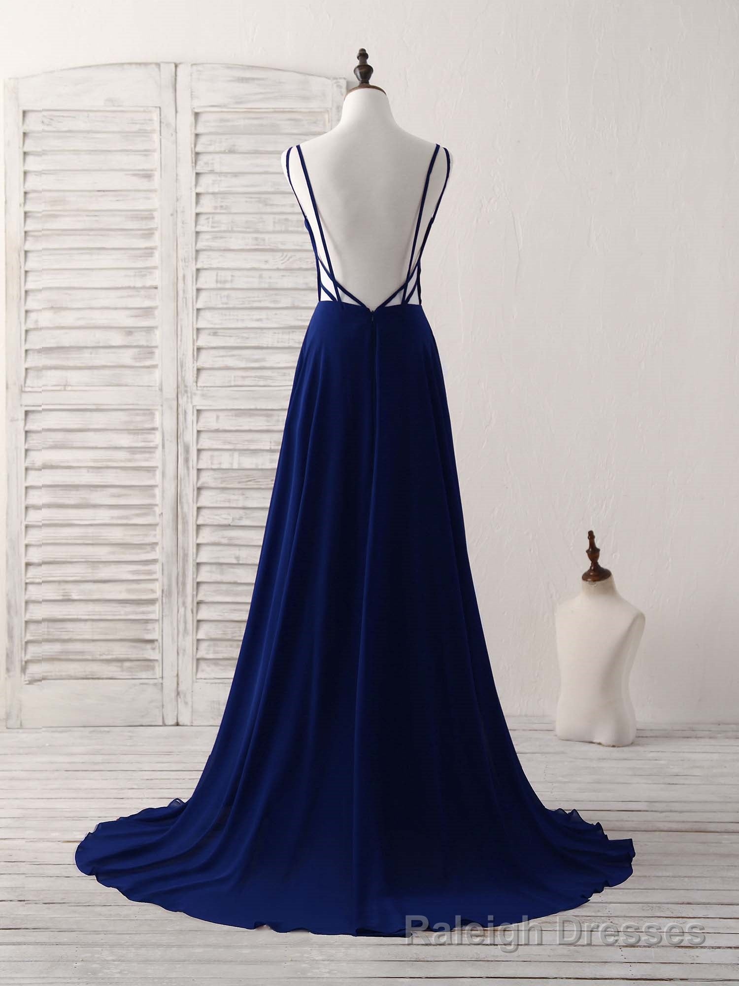 Simple Blue Chiffon Long Prom Dress Backless Blue Evening Dress Secondary image