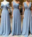 Simple blue chiffon long prom dress blue chiffon bridesmaid dress