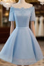 Simple Blue Lace Short Prom Dresses Bridesmaid Dresses