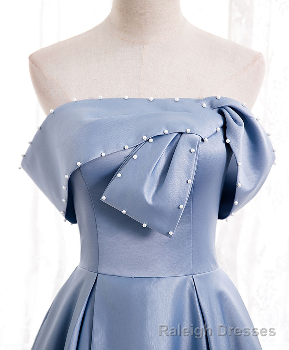 Simple Blue Off Shoulder Satin Long Prom Dress Blue Bridesmaid Dress