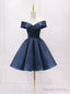 Simple Blue Off Shoulder Satin Short Prom Dresses Blue Bridesmaid Dresses