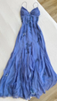 Simple Blue Spaghetti Straps Long Backless Prom Dresses