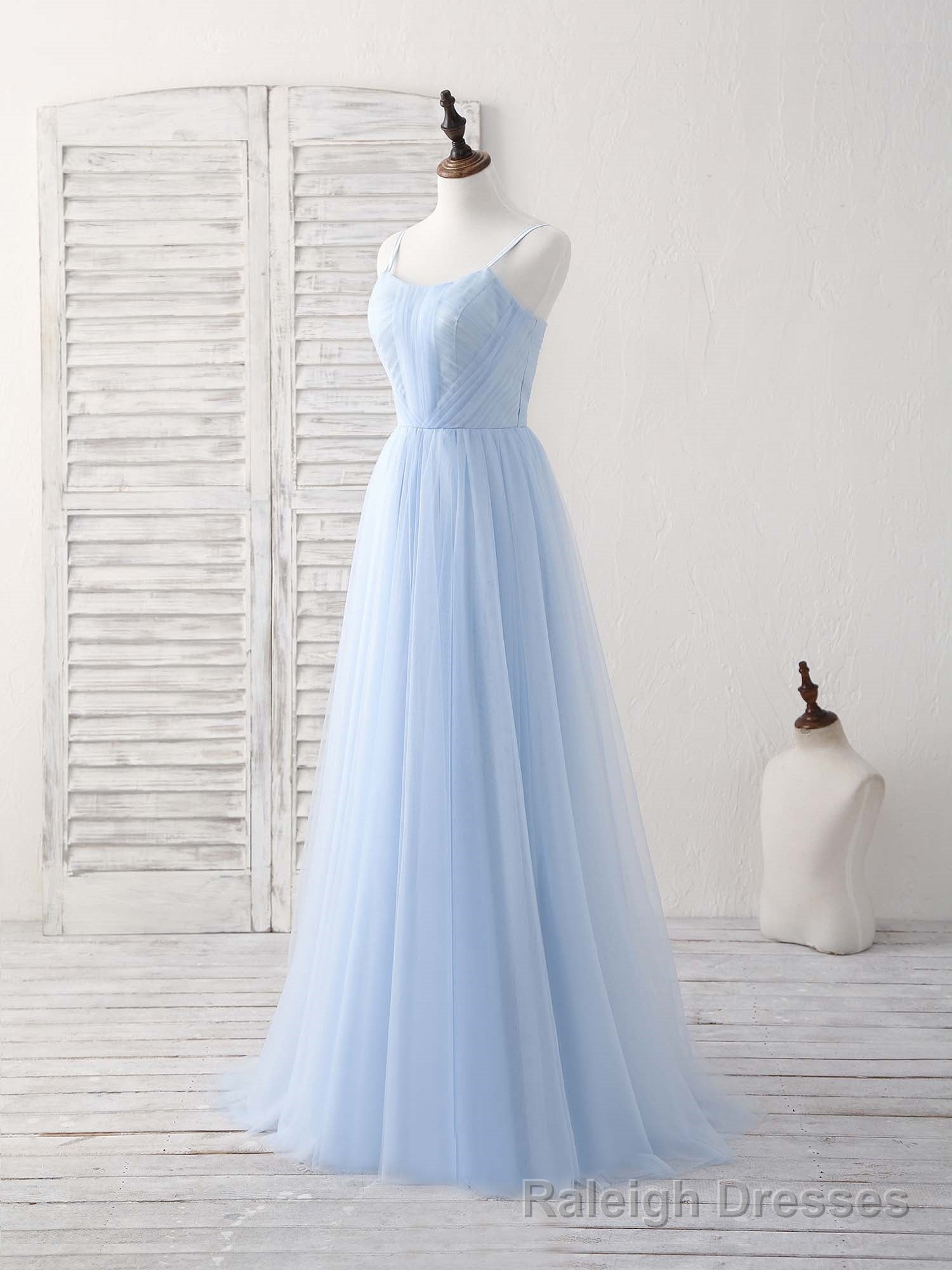 Simple Blue Tulle Long Prom Dress Blue Bridesmaid Dress