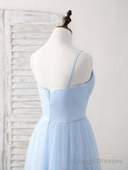 Simple Blue Tulle Long Prom Dress Blue Bridesmaid Dress
