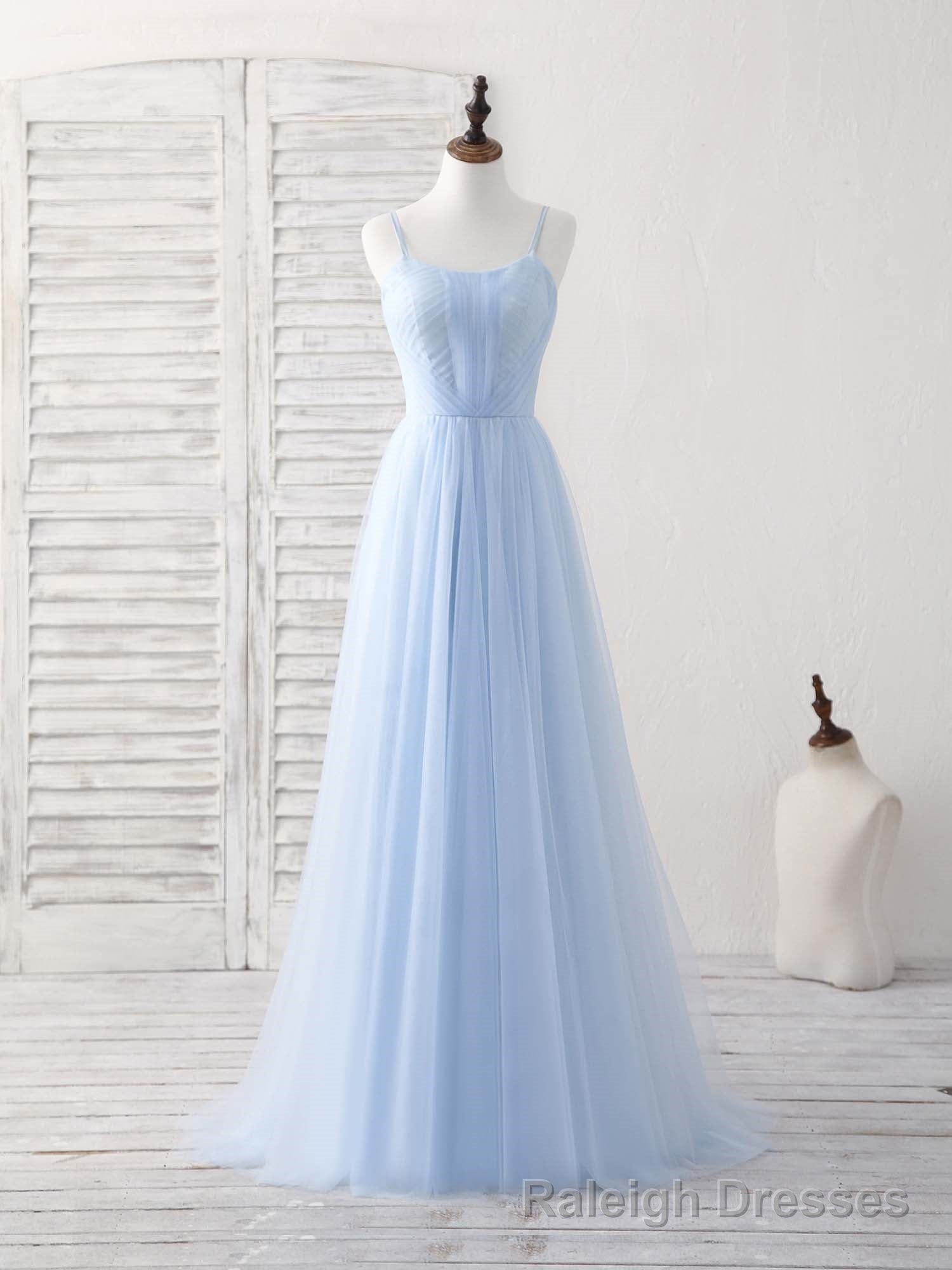 Simple Blue Tulle Long Prom Dress Blue Bridesmaid Dress
