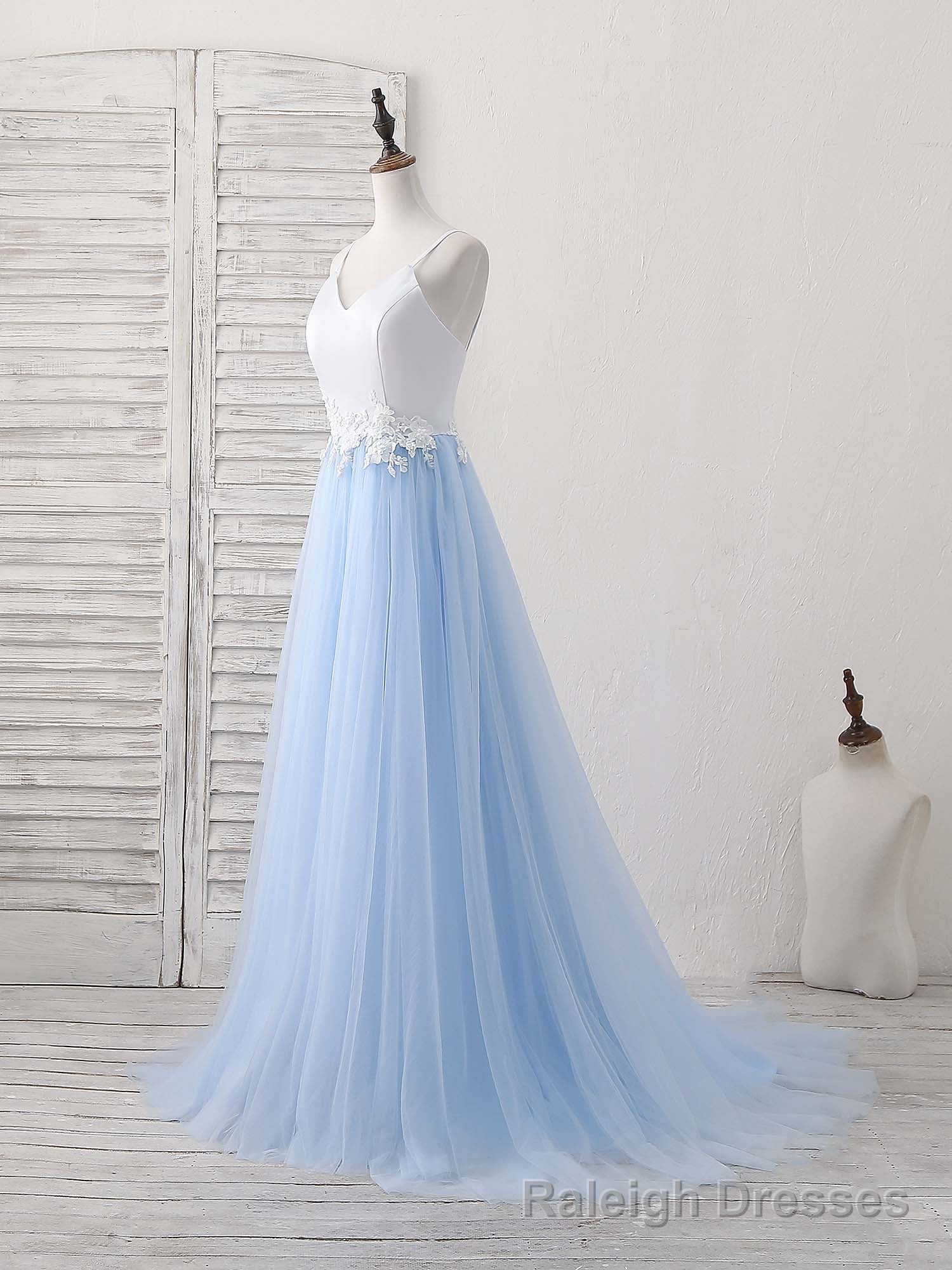 Simple Blue Tulle Long Prom Dress, Blue Tulle Evening Dress Main image