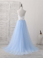Simple Blue Tulle Long Prom Dress, Blue Tulle Prom Dress