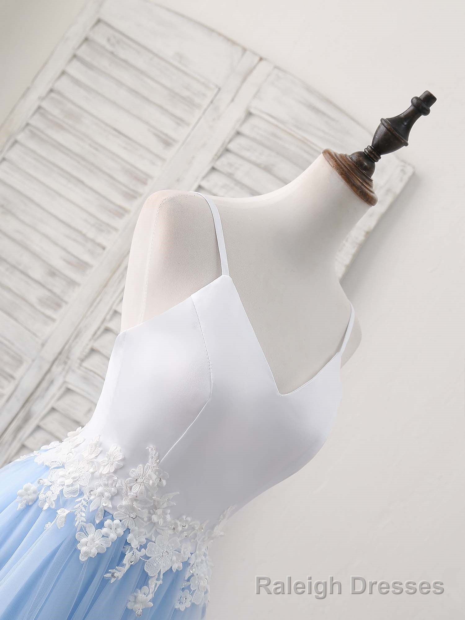 Simple Blue Tulle Long Prom Dress, Blue Tulle Prom Dress