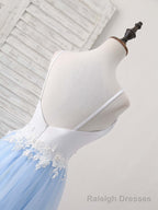 Simple Blue Tulle Long Prom Dress, Blue Tulle Evening Dress