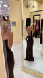 Simple Brown Mermaid Spaghetti Straps Long Prom Dress Custom High Slit Prom Dress Inspo For Women
