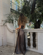 Simple Brown Spaghetti Straps A-Line Prom Dresses Prom Dresses
