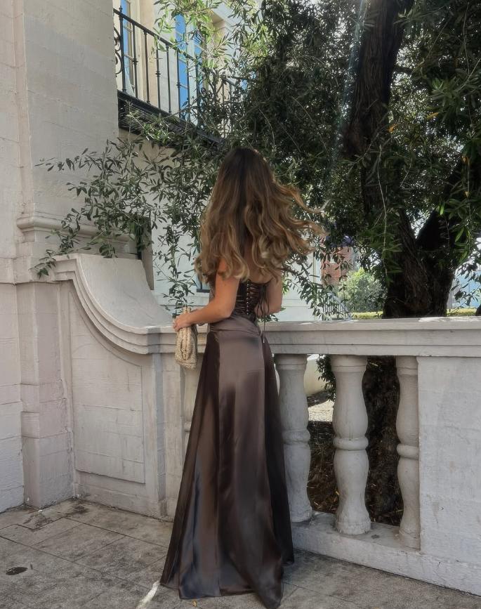 Simple Brown Spaghetti Straps A-Line Prom Dresses Prom Dresses