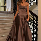 Simple Brown Spaghetti Straps A-Line Prom Dresses Prom Dresses