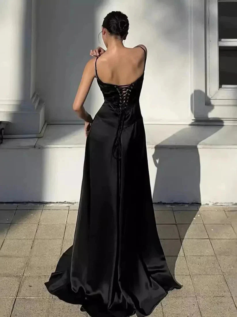 Simple Brown Spaghetti Straps A-Line Prom Dresses Prom Dresses