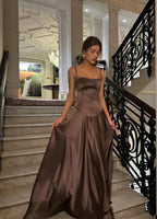 Simple Brown Spaghetti Straps A-Line Prom Dresses Prom Dresses