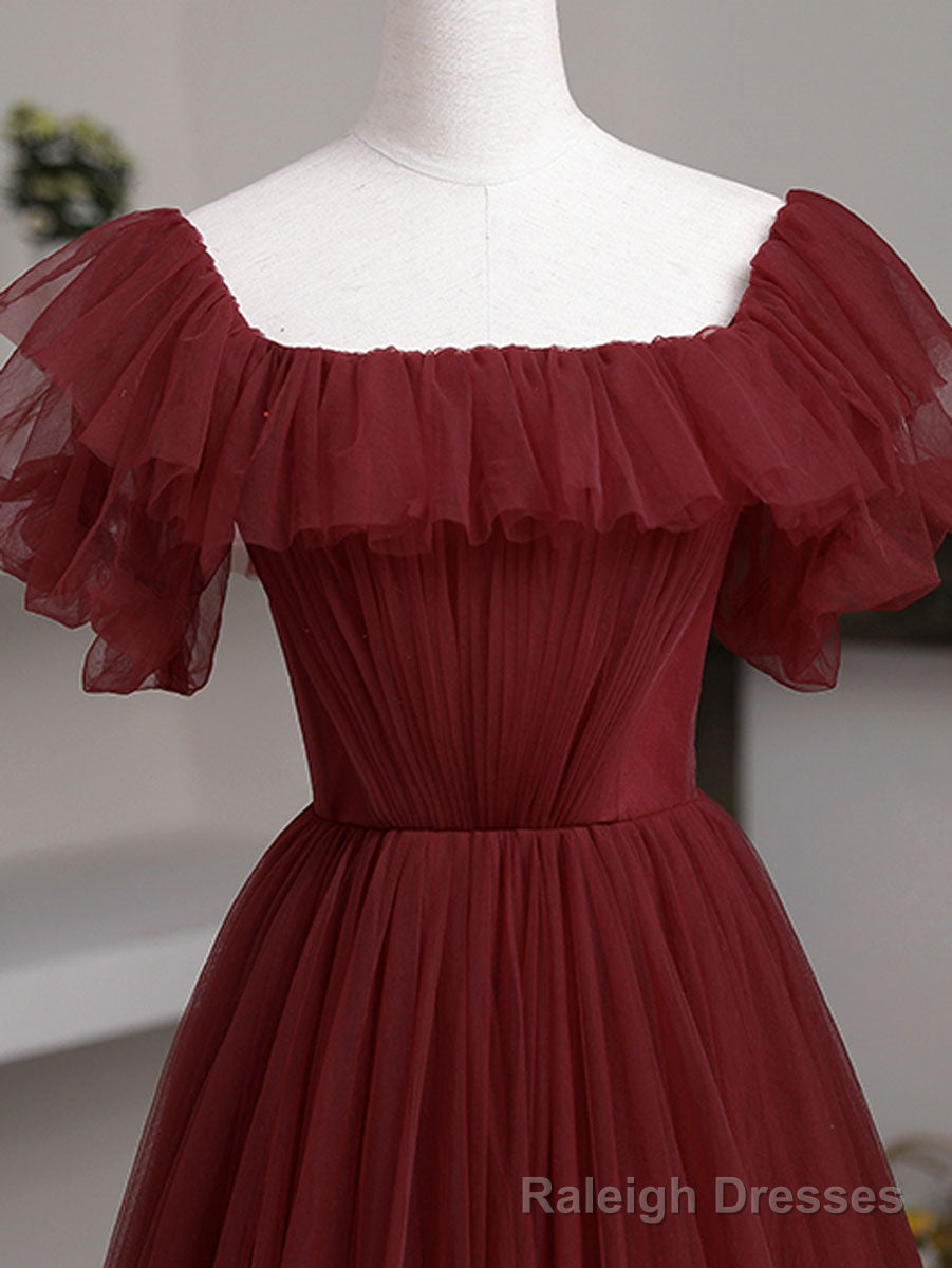 Simple Burgundy A line Long Prom Dresses, Burgundy Bridesmaid Dresses