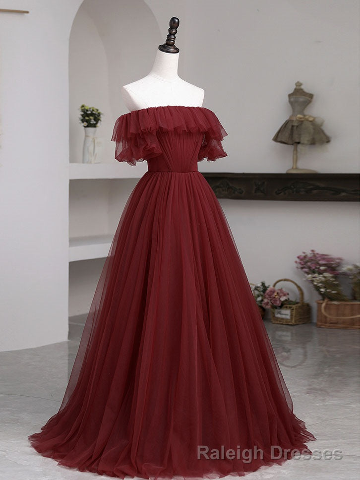 Simple Burgundy A line Long Prom Dresses, Burgundy Bridesmaid Dresses Main image