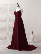 Simple Burgundy Chiffon Long Prom Dress Backless Prom Dress