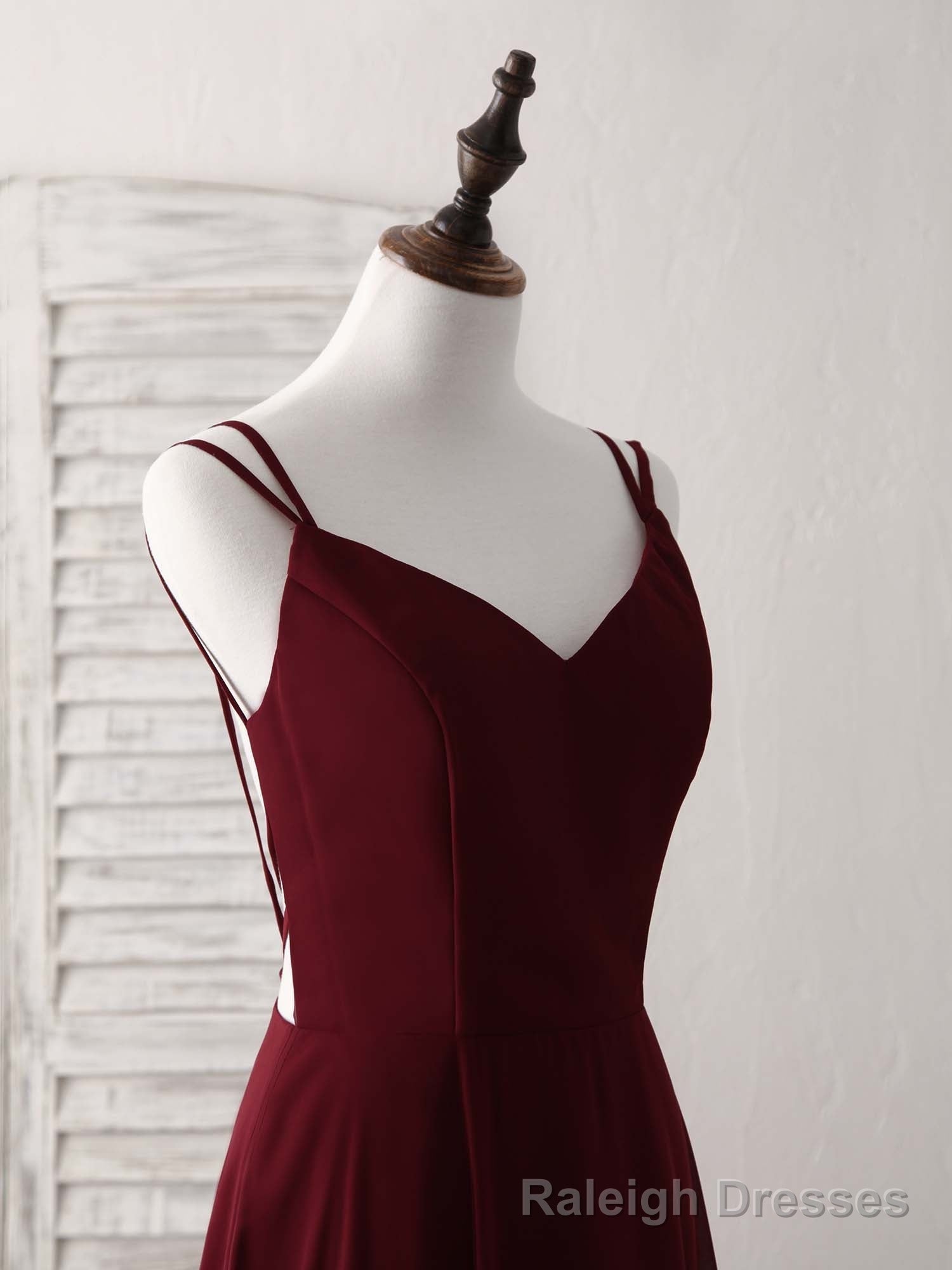 Simple Burgundy Chiffon Long Prom Dress Backless Prom Dress